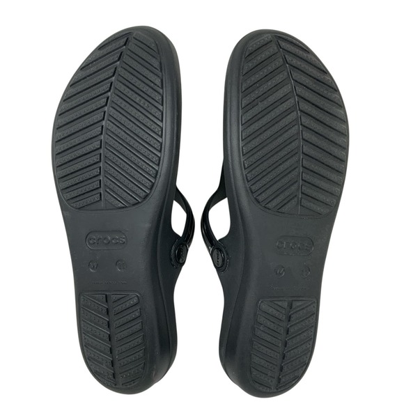 Crocs Womens Sanrah Block Flip Flop Sandals Size 11 Casual Beach Black Silver - Picture 4 of 15